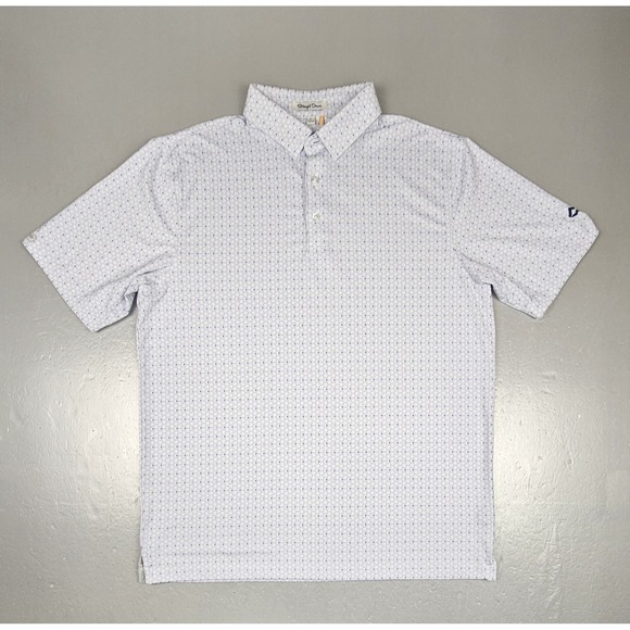 Straight Down Polo Shirt Mens Large White Geometric Print Golf Lake Tahoe UPF 5P - Picture 1 of 8